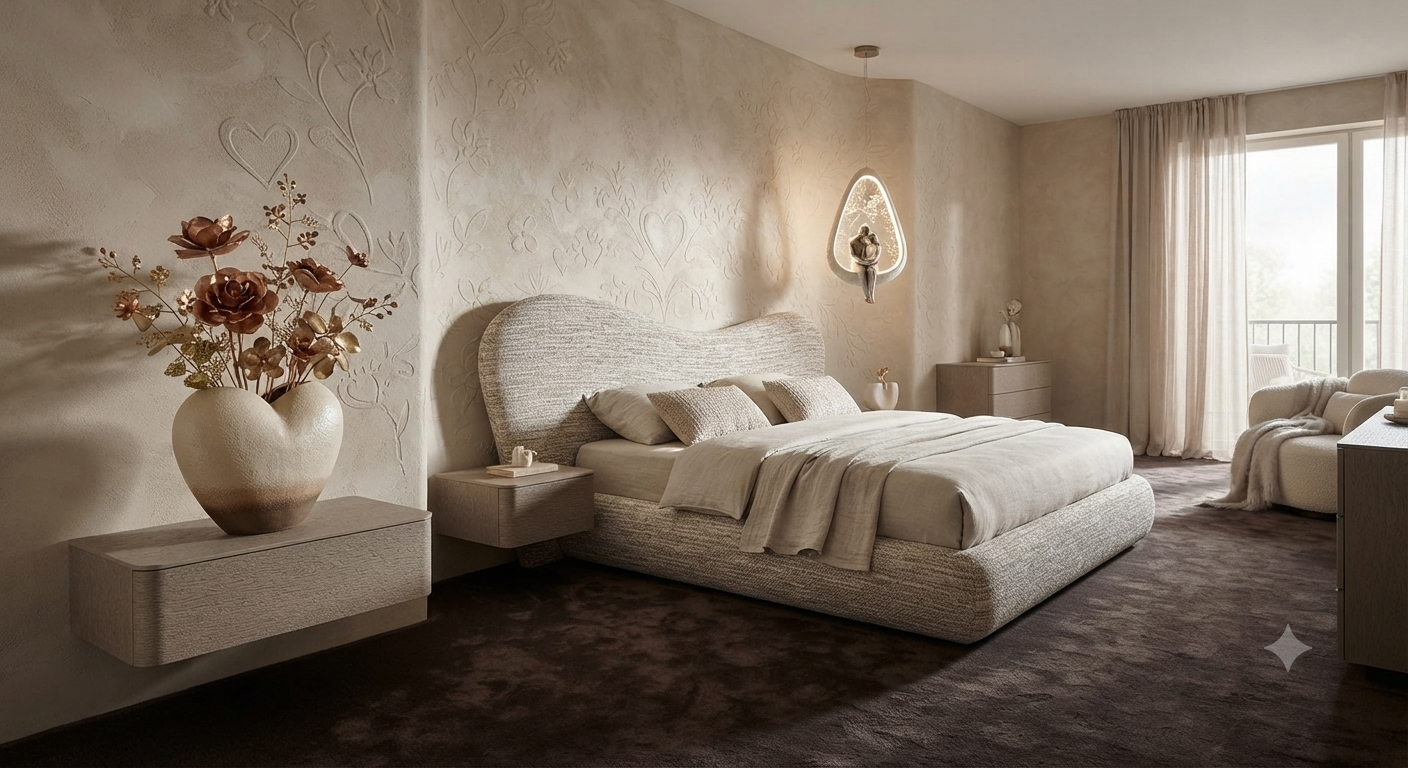 Serene textured plaster bedroom in warm neutrals